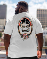 Men's Plus Size Street Fashion Vintage Beard Uncle Floral Print Round Neck Short Sleeve T-Shirt